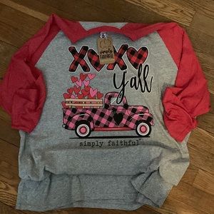 NWT Simply Faithful (Simply Southern) Woman’s baseball tee Valentine’s size XXL.